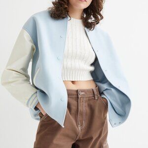 New H&M Divided Blue and White Varsity Jacket